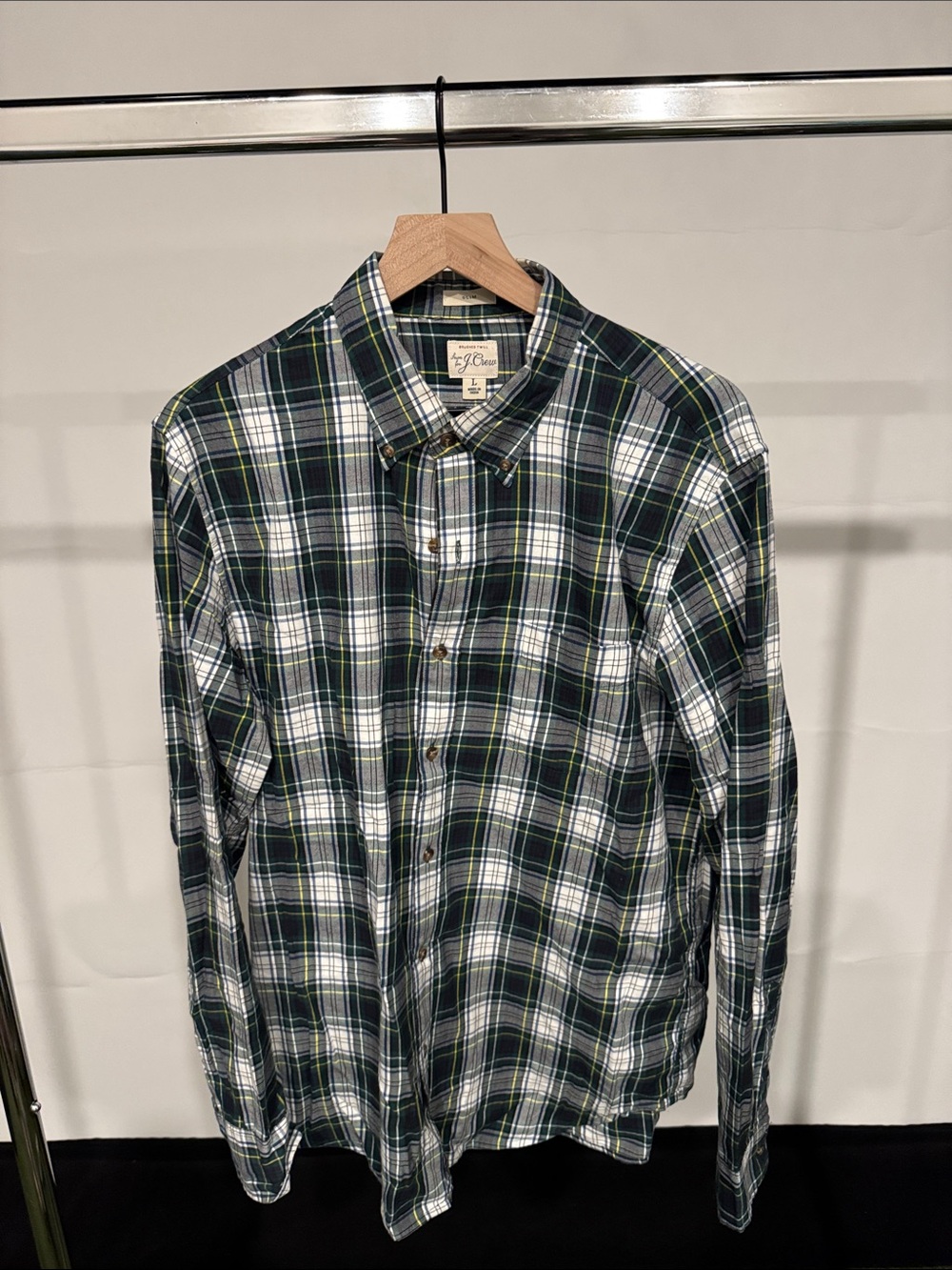 J. Crew Green and White Plaid Button-Down Shirt